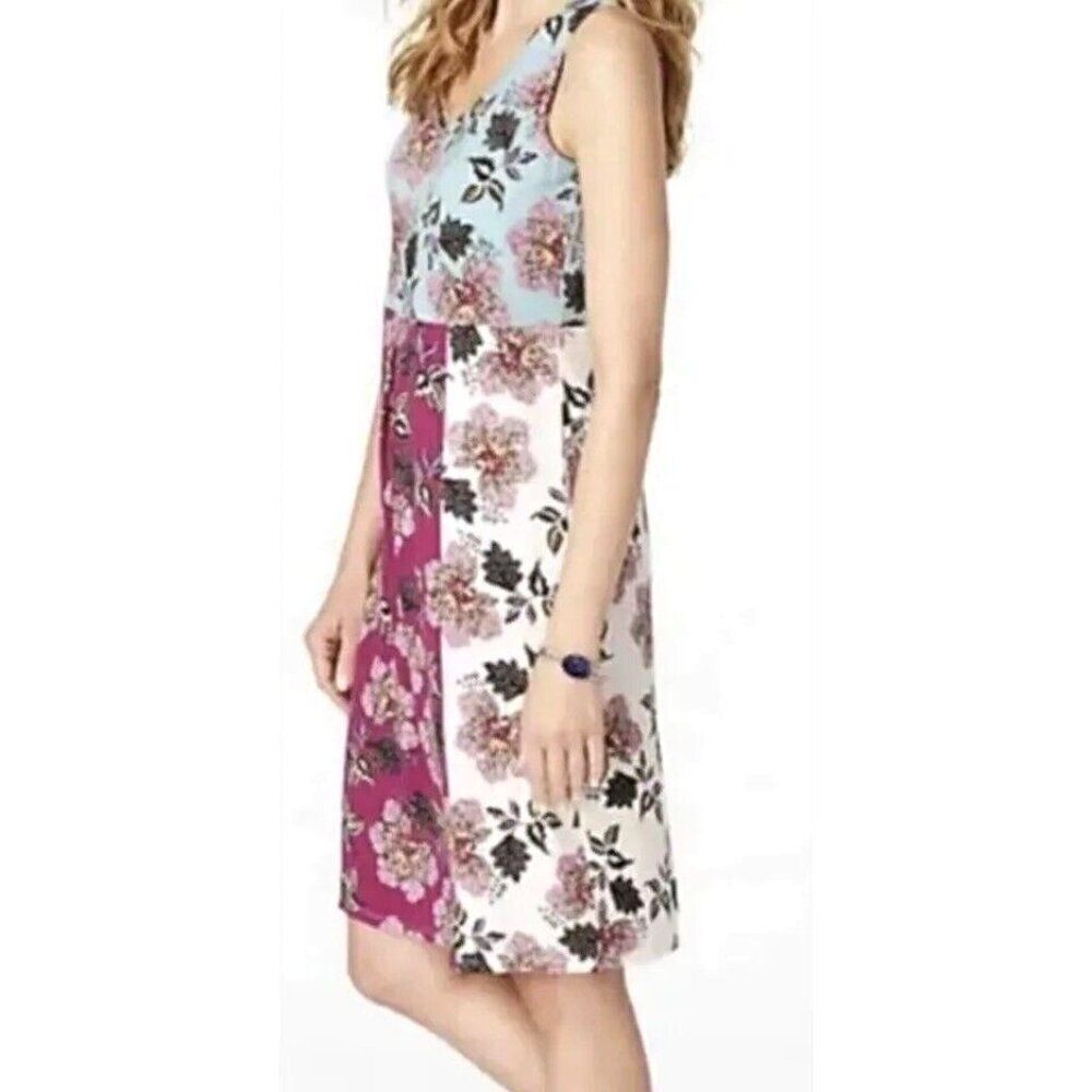 J. Jill Floral Colorblock DressโV Neck Sleeveless Side Pockets Stretch Size Smal - Picture 3 of 13
